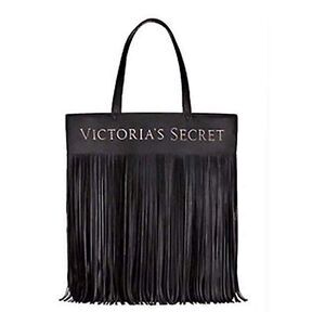 Victoria’s Secret Exclusive Fashion Show Faux Leather Black Fringe Tote Bag A++